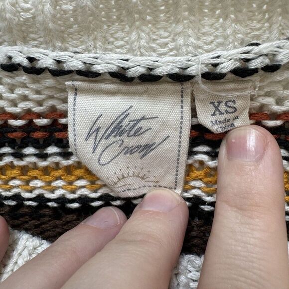 White crow Sweater Women  XS Crop Stripes Fall Autumn Boho Cottage Cotton blend - Picture 2 of 4